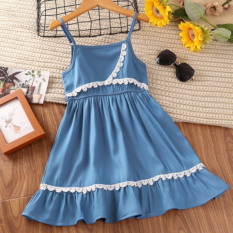 Vestido tipo jeans con encajes blanco