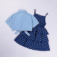 Cargar imagen en el visor de la galería, Vestido azul marino con motas blancas y crop tipo jeans
