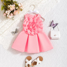 Carregar imagem no visualizador da galeria, Vestido liso tablado con detalles de flor
