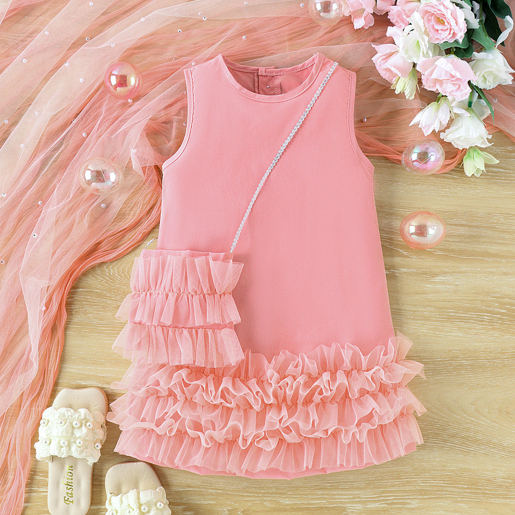 Vestido liso con volados y cartera