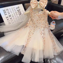 Carregar imagem no visualizador da galeria, Vestido crema de lentejuelas, detalles de tul y moño con velo

