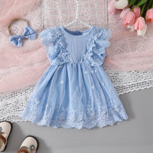 Carregar imagem no visualizador da galeria, Vestido con encajes de flores y vincha
