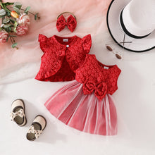 Carregar imagem no visualizador da galeria, Vestido con falda de tul, bolero con relieve de flores y vincha
