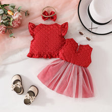 Carregar imagem no visualizador da galeria, Vestido con falda de tul, bolero con relieve de flores y vincha
