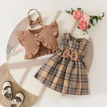 Carregar imagem no visualizador da galeria, Vestido cuadrille con moño, bolero marrón y vincha
