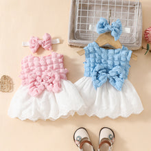 Carregar imagem no visualizador da galeria, Vestido con relieve y falda broderie blanco con vincha
