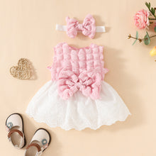 Carregar imagem no visualizador da galeria, Vestido con relieve y falda broderie blanco con vincha
