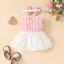 Carregar imagem no visualizador da galeria, Vestido con relieve y falda broderie blanco con vincha
