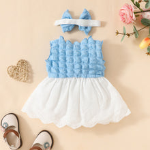 Carregar imagem no visualizador da galeria, Vestido con relieve y falda broderie blanco con vincha
