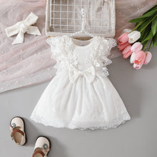 Carregar imagem no visualizador da galeria, Vestido acanalado blanco con encajes y vincha
