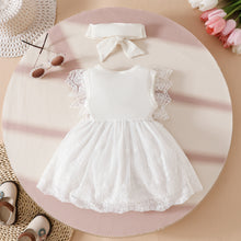 Carregar imagem no visualizador da galeria, Vestido acanalado blanco con encajes y vincha
