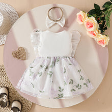 Cargar imagen en el visor de la galería, Vestido acanalado con bordados de flores y vincha
