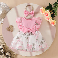 Cargar imagen en el visor de la galería, Vestido acanalado con bordados de flores y vincha
