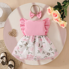 Cargar imagen en el visor de la galería, Vestido acanalado con bordados de flores y vincha
