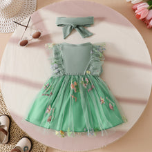 Carregar imagem no visualizador da galeria, Vestido verde con falda de tul, bordados de flores y vincha
