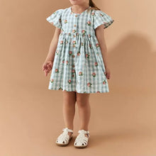 Cargar imagen en el visor de la galería, Vestido cuadrille blanco con celeste y estampas
