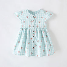 Cargar imagen en el visor de la galería, Vestido cuadrille blanco con celeste y estampas
