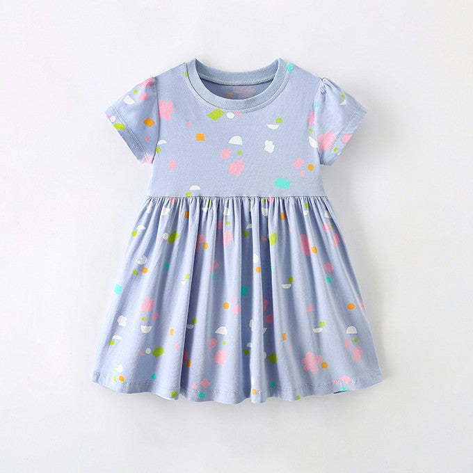 Vestido celeste con estampas coloridas