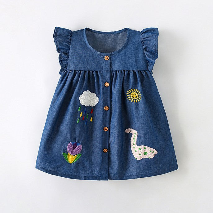 Vestido tipo jeans azul oscuro con bordados