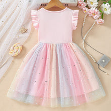 Carregar imagem no visualizador da galeria, Vestido rosa con tul colorido, brillo y moño
