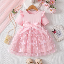 Cargar imagen en el visor de la galería, Vestido con volados de tul de mariposas con moño
