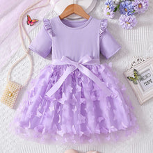 Cargar imagen en el visor de la galería, Vestido con volados de tul de mariposas con moño
