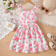 Carregar imagem no visualizador da galeria, Vestido blanco con flores rojo y moño verde
