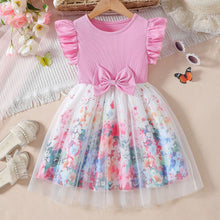 Carregar imagem no visualizador da galeria, Vestido rosa, falda blanco con flores y tul
