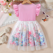 Carregar imagem no visualizador da galeria, Vestido rosa, falda blanco con flores y tul
