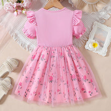 Cargar imagen en el visor de la galería, Vestido rosa, falda con flores y tul
