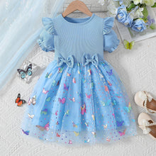 Cargar imagen en el visor de la galería, Vestido con volados, falda con motas y mariposas coloridas
