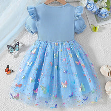 Cargar imagen en el visor de la galería, Vestido con volados, falda con motas y mariposas coloridas
