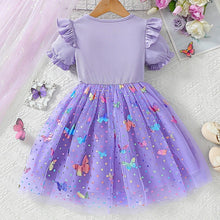 Cargar imagen en el visor de la galería, Vestido con volados, falda con motas y mariposas coloridas
