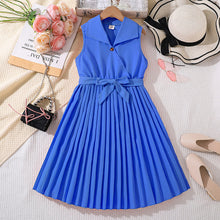 Cargar imagen en el visor de la galería, Vestido con cuello y falda tabledo con cinto
