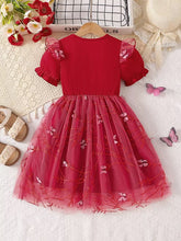 Cargar imagen en el visor de la galería, Vestido rojo con falda de tul y detalles de mariposas
