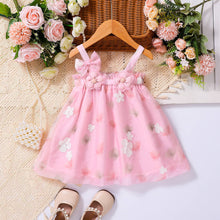 Carregar imagem no visualizador da galeria, Vestido rosa de tul con estampas de flores y moño

