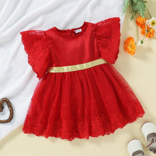 Carregar imagem no visualizador da galeria, Vestido rojo con detalles dorado y bordados
