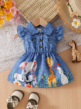 Carregar imagem no visualizador da galeria, Vestido celeste con volados tipo jeans de Safari

