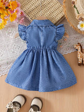 Carregar imagem no visualizador da galeria, Vestido celeste con volados tipo jeans de Safari
