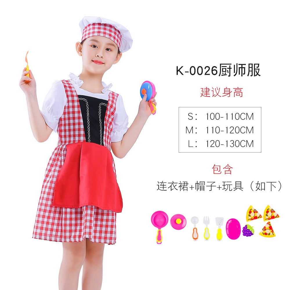 Vestido cuadrille estilo cocinera con gorro con 10 accesorios