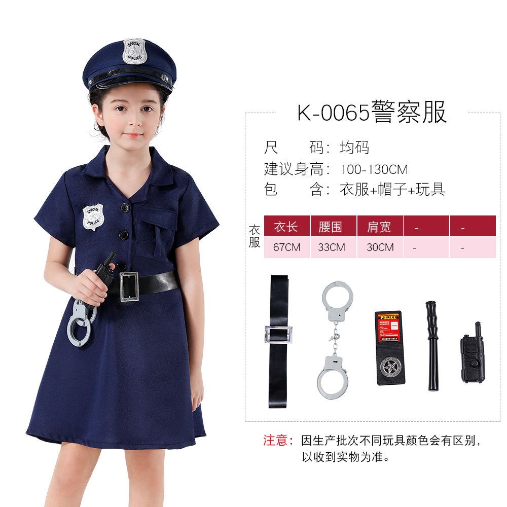 Vestido azul marino estilo policía con cinto y gorra con 5 accesorios