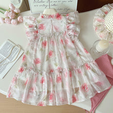 Cargar imagen en el visor de la galería, Vestido blanco con estampas de flores y perlas incluye sombrero
