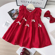 Cargar imagen en el visor de la galería, Vestido bordo con volados y moños crema
