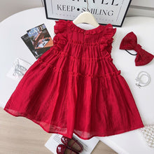 Cargar imagen en el visor de la galería, Vestido bordo con volados y moños crema
