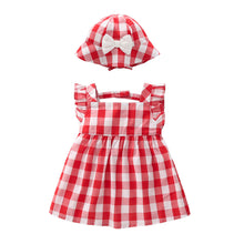 Carregar imagem no visualizador da galeria, Vestido a cuadros rojo con blanco y sombrero
