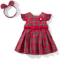 Cargar imagen en el visor de la galería, Vestido cuadrille bordo con moño y vincha
