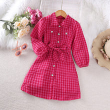 Carregar imagem no visualizador da galeria, Vestido pink cuadrille con cinto

