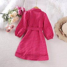 Carregar imagem no visualizador da galeria, Vestido pink cuadrille con cinto
