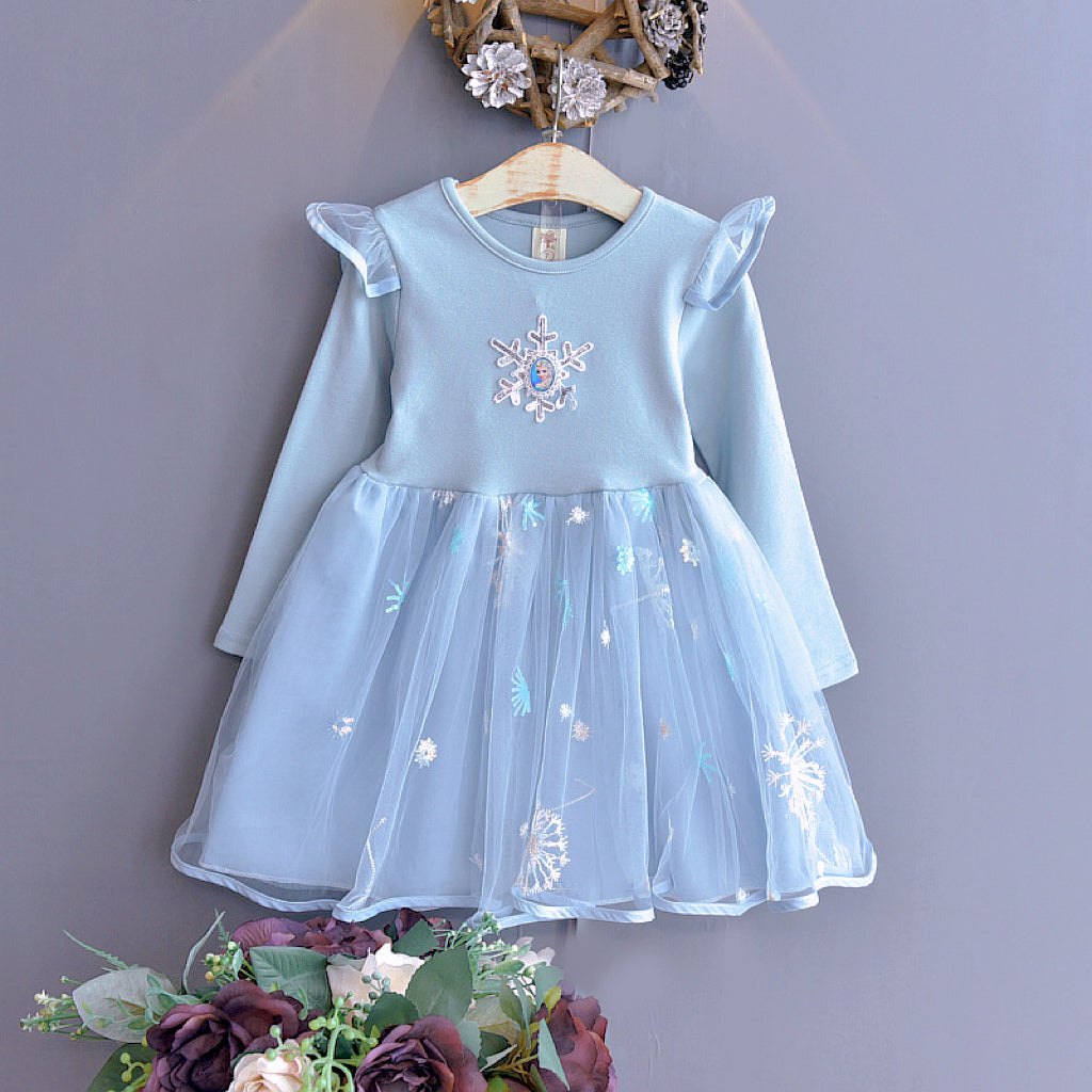 Vestido celeste de Frozen con volados y tul