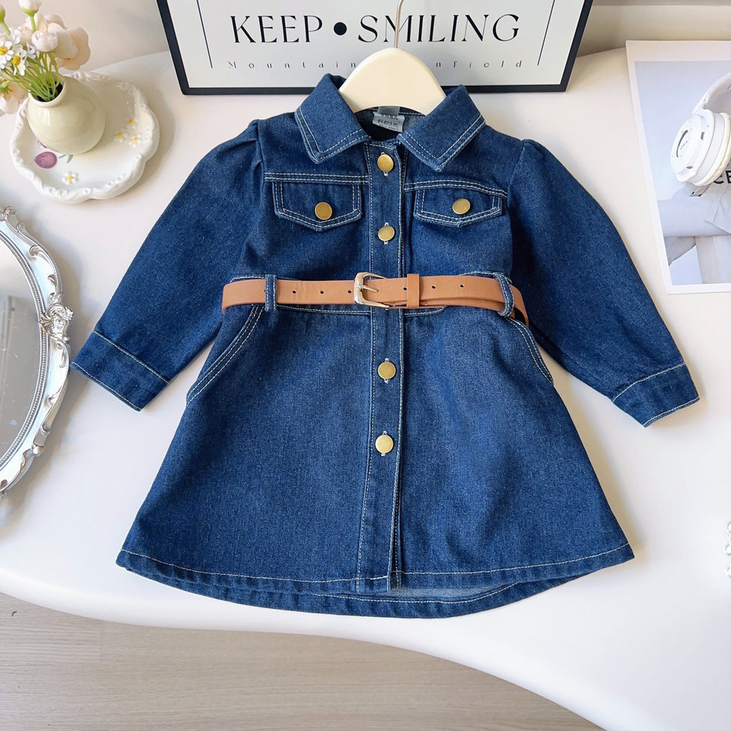 Vestido jeans con botones y cinto marrón